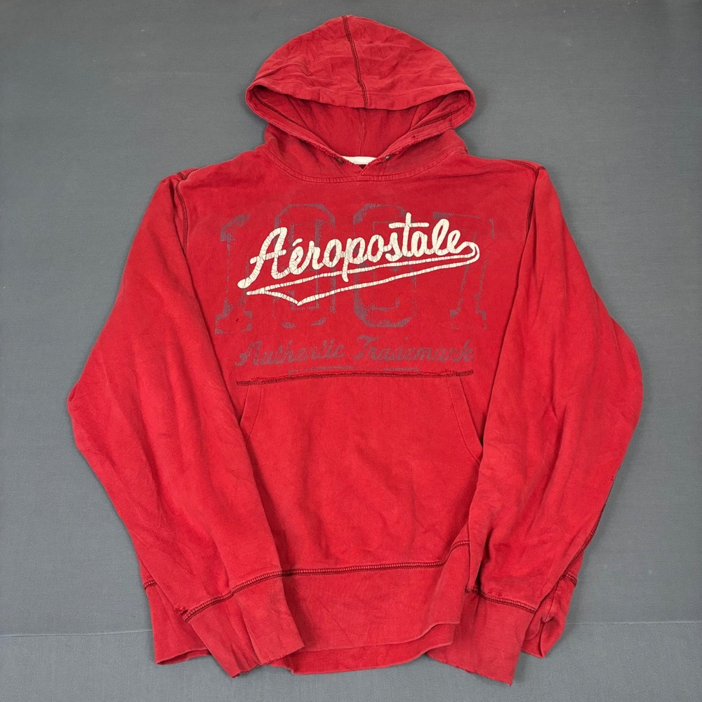 Y2K Aeropostale Red Pullover Spell Out Graphic Hoodie Men's Size XXL Skater